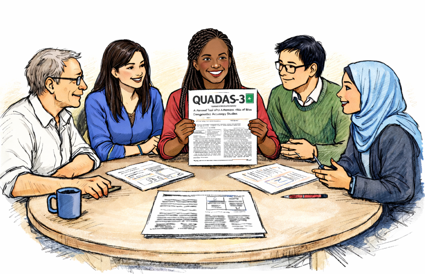 AI generated image of group working on training with QUADAS-3